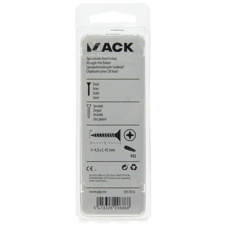Load image into Gallery viewer, Mack 1017974 - spaanplaatschroef vz kop geelverz. 37st 4,0 x 45 mm | 5 stuks
