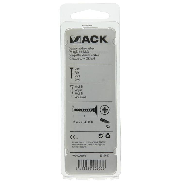 Load image into Gallery viewer, Mack 1017980 - spaanplaatschroef vz kop geelverz. 35st 4,5 x 40 mm | 5 stuks
