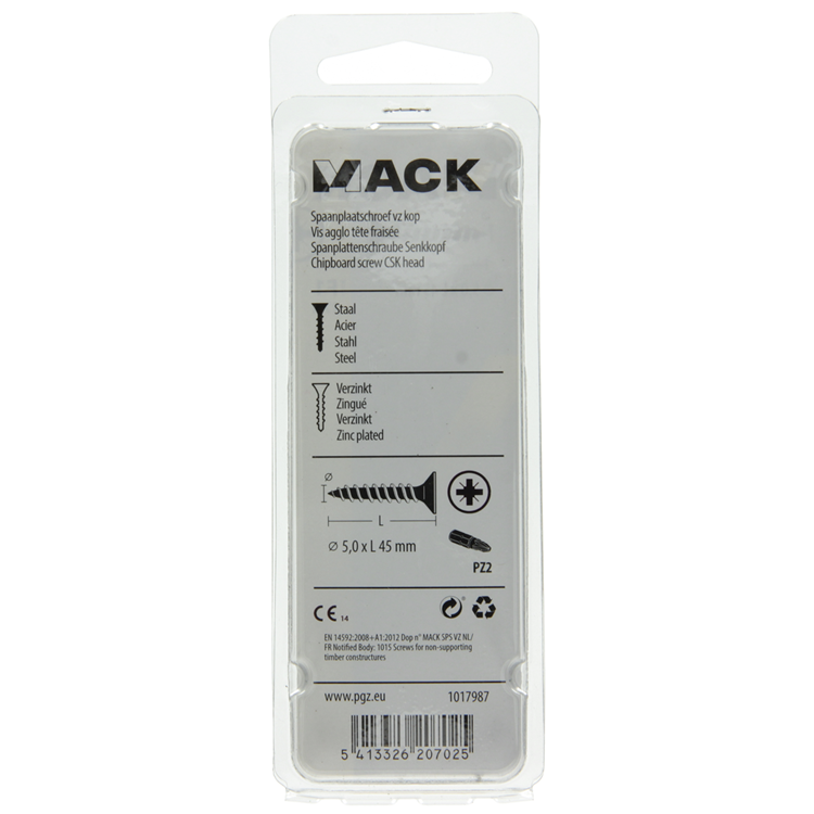 Load image into Gallery viewer, Mack 1017987 - spaanplaatschroef vz kop geelverz. 27st 5,0 x 45 mm | 5 stuks
