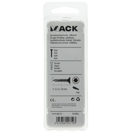 Mack 1018003 - spaanplschr.vzkop-zelfb. geelverz.100 st 3,5 x 20 mm | 5 stuks
