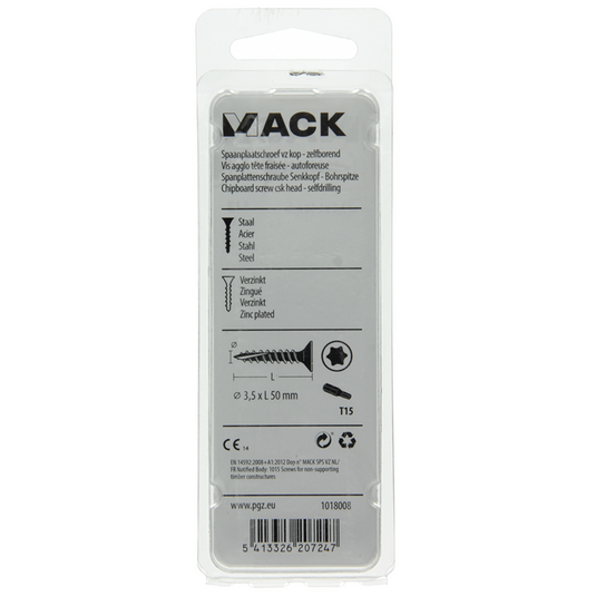 Mack 1018008 - spaanplschr.vzkop-zelfb. geelverz. 45 st 3,5 x 50 mm | 5 stuks
