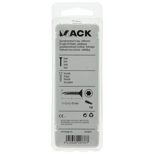 Mack 1018017 - spaanplschr.vzkop-zelfb. geelverz. 30 st 4,5 x 45 mm | 5 stuks
