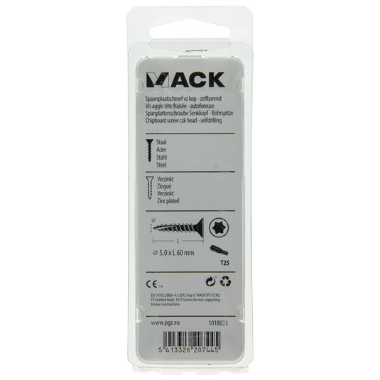 Mack 1018023 - spaanplschr.vzkop-zelfb. geelverz. 20 st 5,0 x 60 mm | 5 stuks