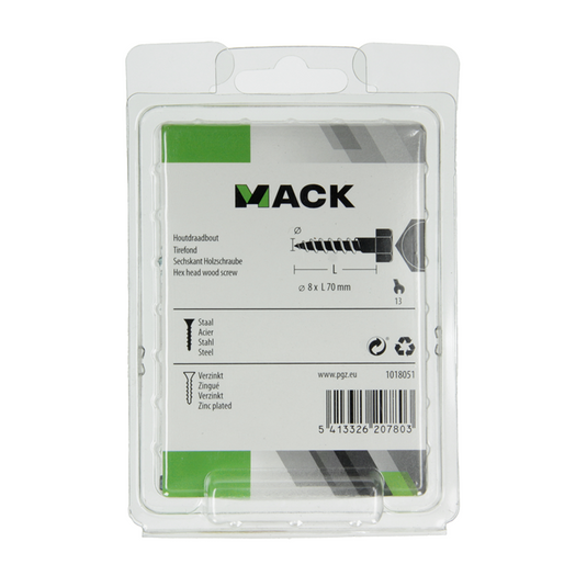 Mack 1018051 - houtdraadbout staal verzinkt 16 st 8 x 70 mm | 5 stuks
