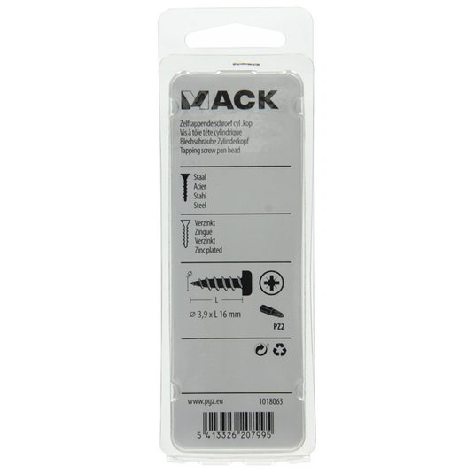 Mack 1018063 - zelftappende schroef cylkop verz. 60 st 3,9 x 16 mm | 5 stuks