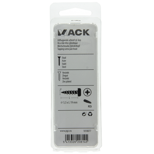 Mack 1018077 - zelftappende schroef cylkop verz. 25 st 5,5 x 19 mm | 5 stuks