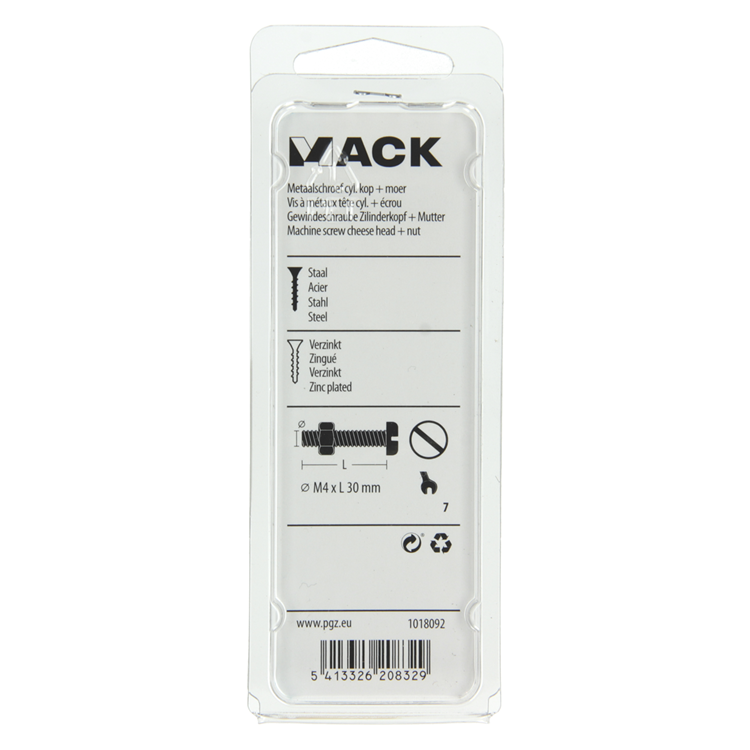 Load image into Gallery viewer, Mack 1018092 - metaalschroef cyl. kop + moer verz. 40 st m4 x 30 mm | 5 stuks

