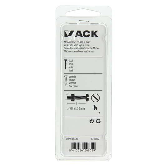 Mack 1018092 - metaalschroef cyl. kop + moer verz. 40 st m4 x 30 mm | 5 stuks