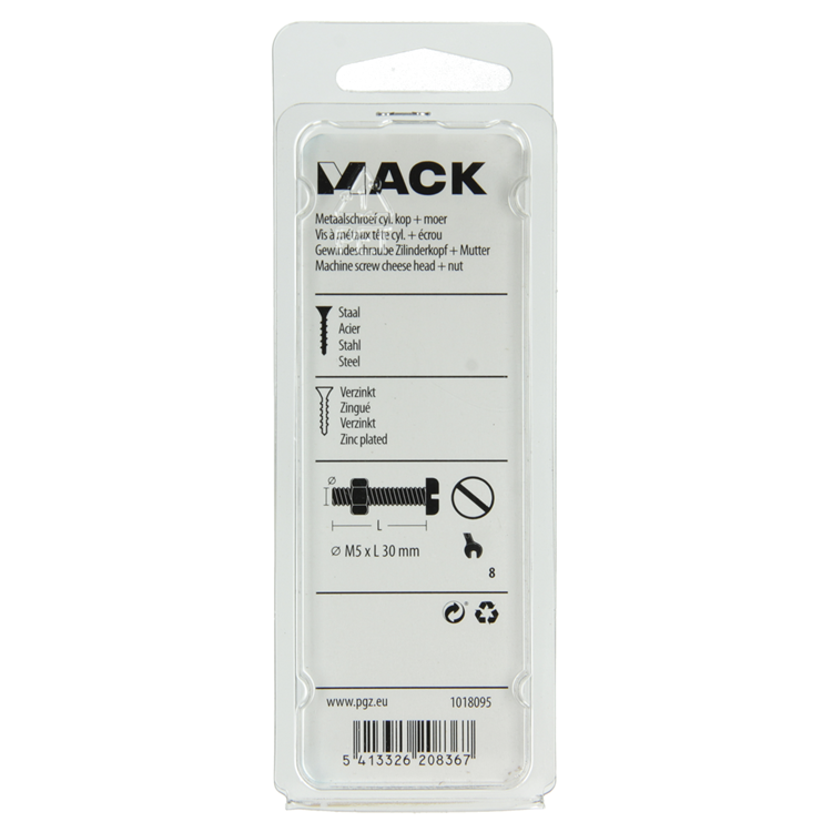 Load image into Gallery viewer, Mack 1018095 - metaalschroef cyl. kop + moer verz. 28 st m5 x 30 mm | 5 stuks
