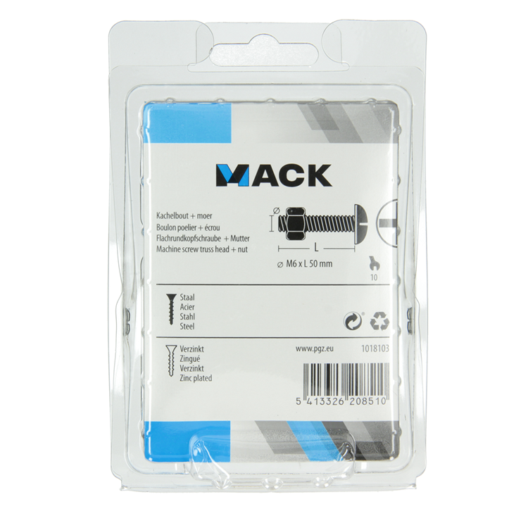 Load image into Gallery viewer, Mack 1018103 - kachelbout + moer staal verzinkt 26 st m6 x 50 mm | 5 stuks
