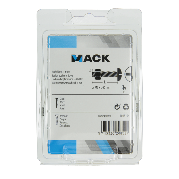 Load image into Gallery viewer, Mack 1018104 - kachelbout + moer staal verzinkt 22 st m6 x 60 mm | 5 stuks
