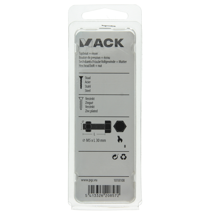 Afbeelding laden in galerijviewer, Mack 1018108 - tapbout + moer staal verzinkt 30 st m5 x 30 mm | 5 stuks
