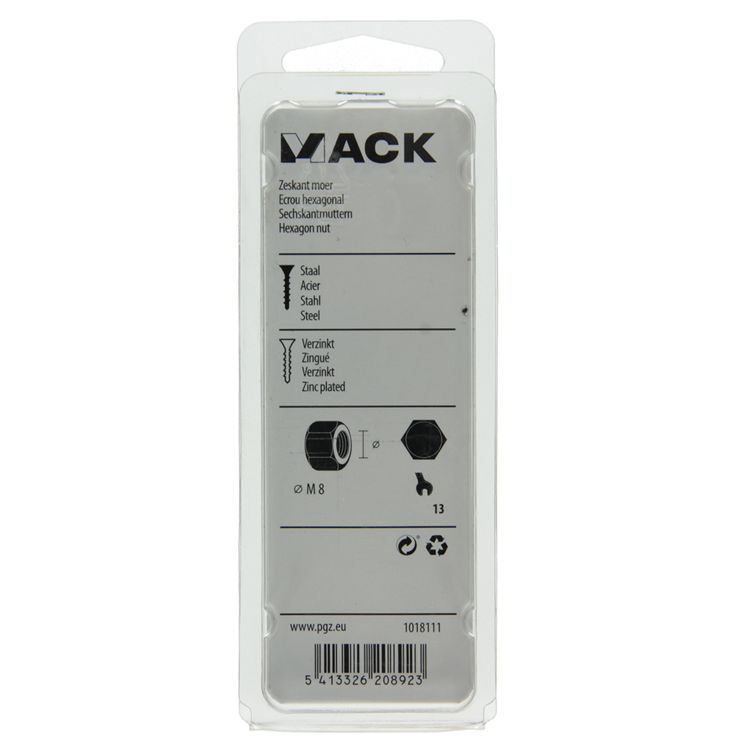 Load image into Gallery viewer, Mack 1018111 - zeskant moer staal verzinkt 45 st m 8 | 5 stuks
