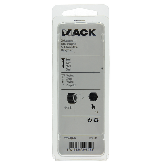 Mack 1018111 - zeskant moer staal verzinkt 45 st m 8 | 5 stuks