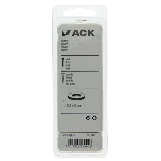 Mack 1018119 - sluitring staal verzinkt 50 st 10,5 x 20 mm | 5 stuks