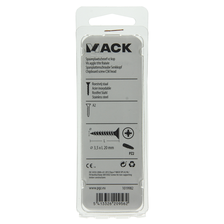 Load image into Gallery viewer, Mack 1019982 - spaanplaatschroef vz kop rvs 100 st 3,5 x 20 mm | 5 stuks
