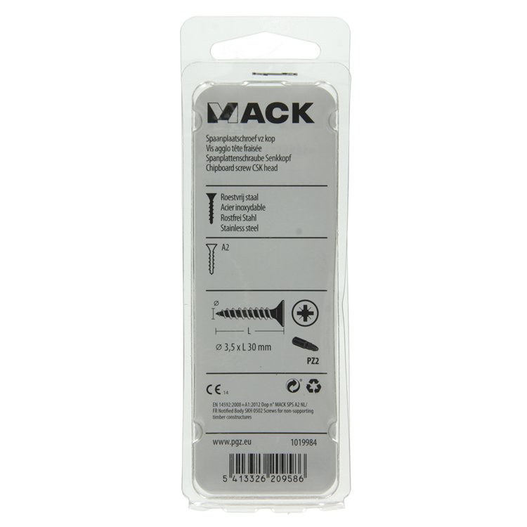 Load image into Gallery viewer, Mack 1019984 - spaanplaatschroef vz kop rvs 75 st 3,5 x 30 mm | 5 stuks
