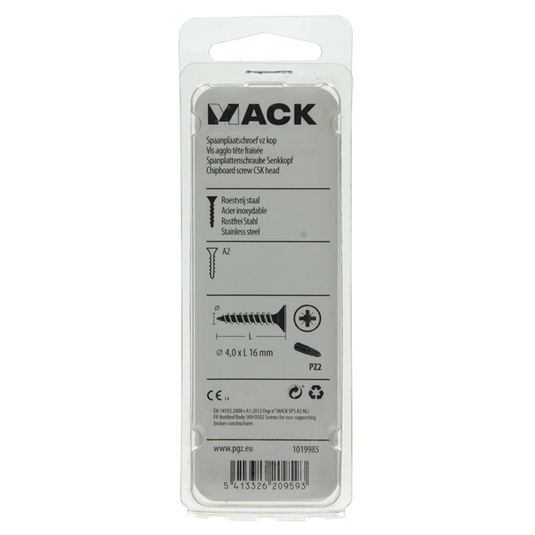 Mack 1019985 - spaanplaatschroef vz kop rvs 90 st 4,0 x 16 mm | 5 stuks