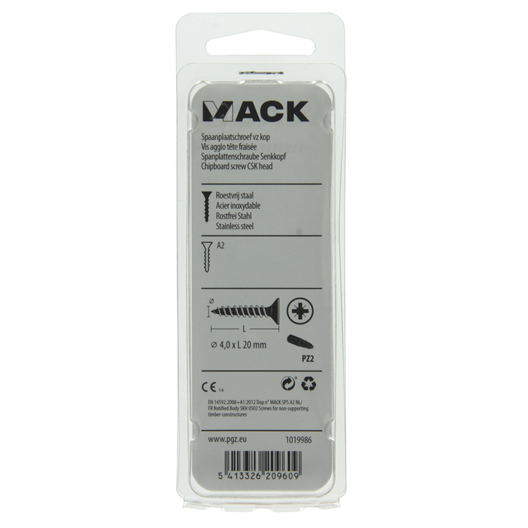 Load image into Gallery viewer, Mack 1019986 - spaanplaatschroef vz kop rvs 80 st 4,0 x 20 mm | 5 stuks
