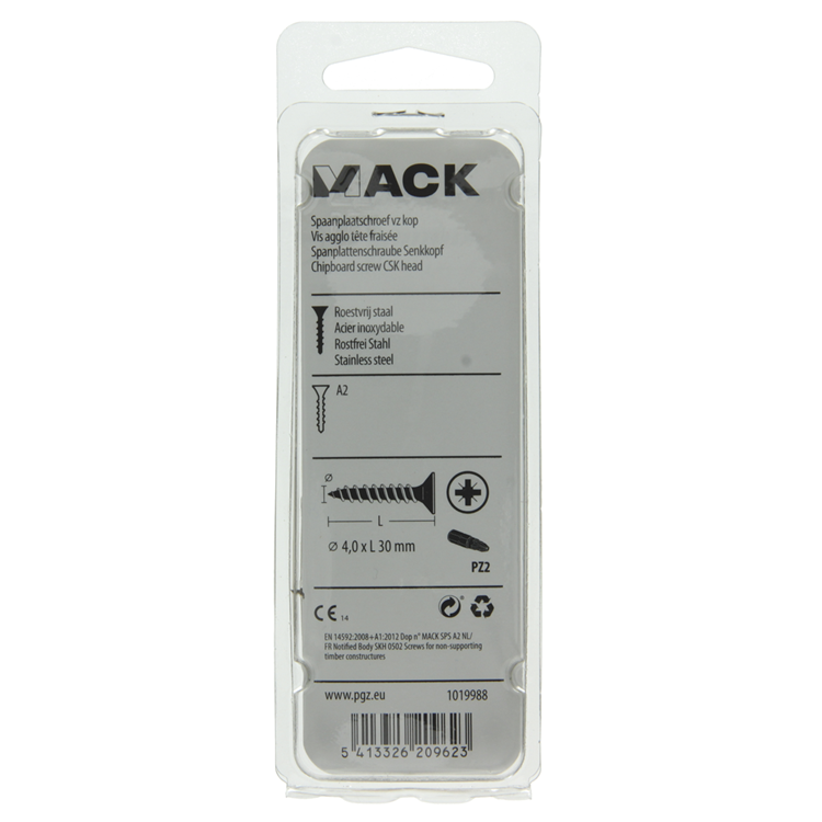 Load image into Gallery viewer, Mack 1019988 - spaanplaatschroef vz kop rvs 60 st 4,0 x 30 mm | 5 stuks
