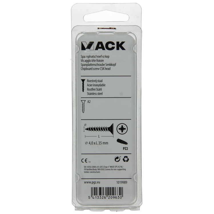 Load image into Gallery viewer, Mack 1019989 - spaanplaatschroef vz kop rvs 50 st 4,0 x 35 mm | 5 stuks

