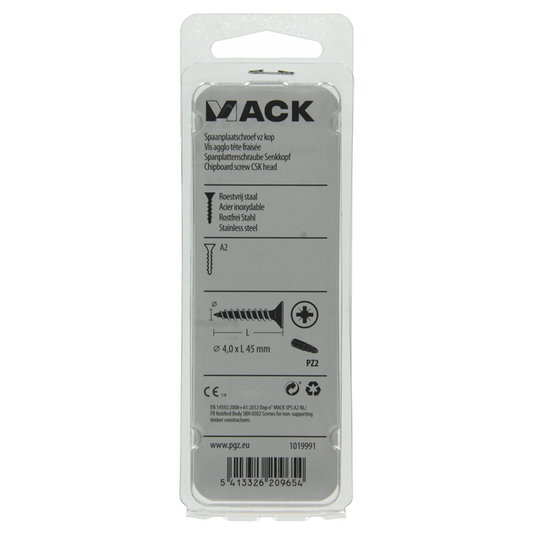 Mack 1019991 - spaanplaatschroef vz kop rvs 35 st 4,0 x 45 mm | 5 stuks