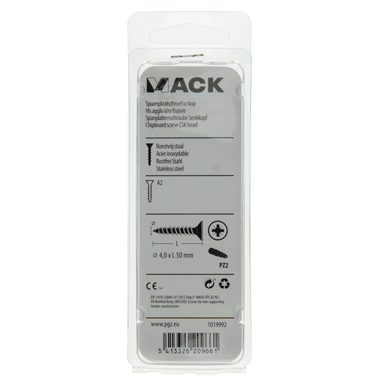 Load image into Gallery viewer, Mack 1019992 - spaanplaatschroef vz kop rvs 32 st 4,0 x 50 mm | 5 stuks
