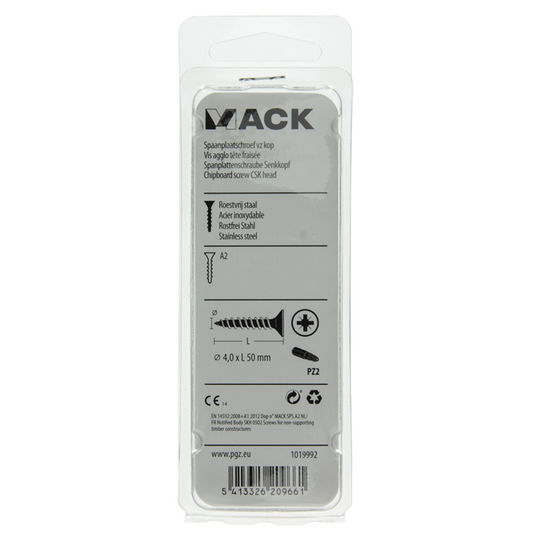 Mack 1019992 - spaanplaatschroef vz kop rvs 32 st 4,0 x 50 mm | 5 stuks