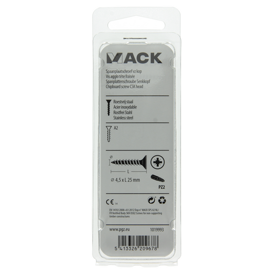 Mack 1019993 - spaanplaatschroef vz kop rvs 55 st 4,5 x 25 mm | 5 stuks