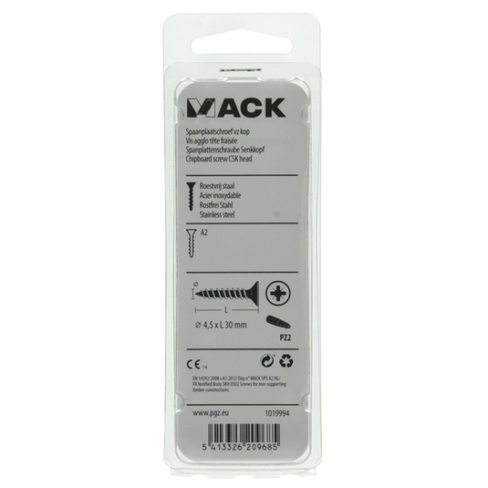 Mack 1019994 - spaanplaatschroef vz kop rvs 50 st 4,5 x 30 mm | 5 stuks