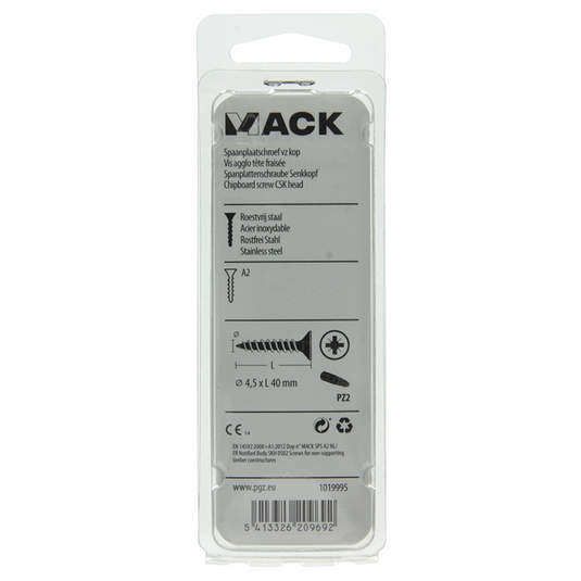 Mack 1019995 - spaanplaatschroef vz kop rvs 40 st 4,5 x 40 mm | 5 stuks