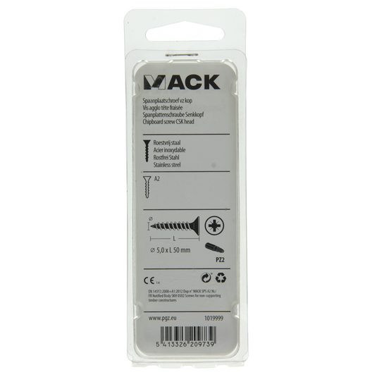 Mack 1019999 - spaanplaatschroef vz kop rvs 25 st 5,0 x 50 mm | 5 stuks