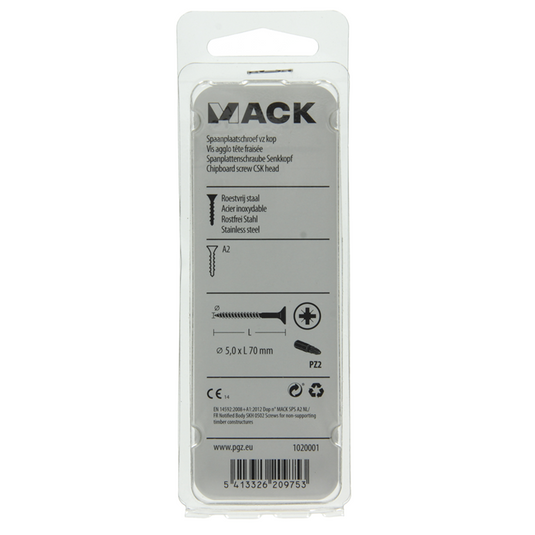 Mack 1020001 - spaanplaatschroef vz kop rvs 18 st 5,0 x 70 mm | 5 stuks