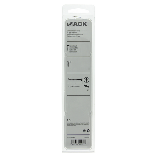 Mack 1020003 - spaanplaatschroef vz kop rvs 12 st 5,0 x100 mm | 5 stuks