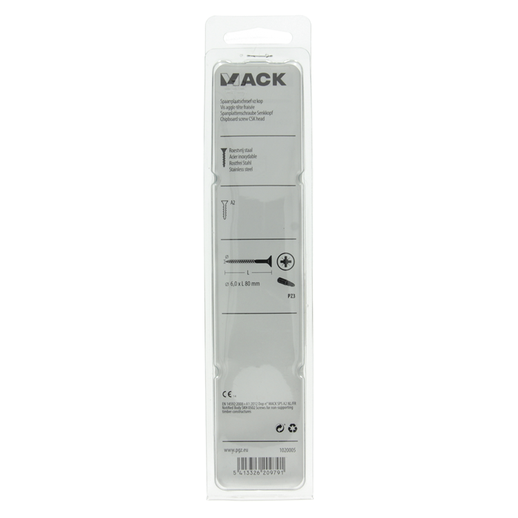 Load image into Gallery viewer, Mack 1020005 - spaanplaatschroef vz kop rvs 12 st 6,0 x 80 mm | 5 stuks
