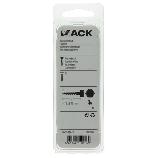 Mack 1020008 - houtdraadbout roestvrijstaal 14 st 6 x 40 mm | 5 stuks