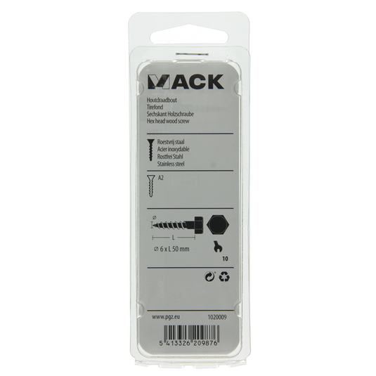 Mack 1020009 - houtdraadbout roestvrijstaal 12 st 6 x 50 mm | 5 stuks