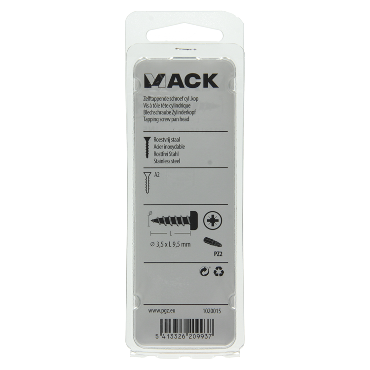 Load image into Gallery viewer, Mack 1020015 - zelftappende schroef cyl.kop a2 70 st 3,5 x 9,5 mm | 5 stuks
