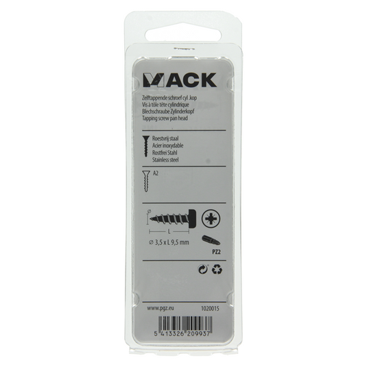 Mack 1020015 - zelftappende schroef cyl.kop a2 70 st 3,5 x 9,5 mm | 5 stuks
