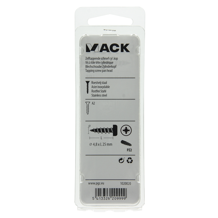 Load image into Gallery viewer, Mack 1020020 - zelftappende schroef cyl.kop a2 25 st 4,8 x 25 mm | 5 stuks
