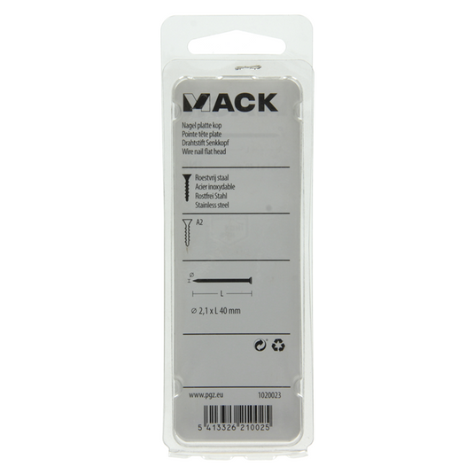 Mack 1020023 - nagel platte kop inox a2 60 st 2,1 x 40 mm | 5 stuks