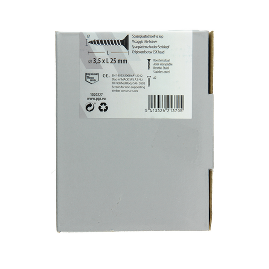 Mack 1020227 - spaanplaatschroef vz kop inox a2 200 st 3,5 x 25 mm | 2 stuks