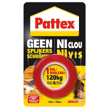 Pattex geen spijkers schroeven 120kg | binnen buiten oplossingen montagetape | montagetape 1,5 m verpakking.