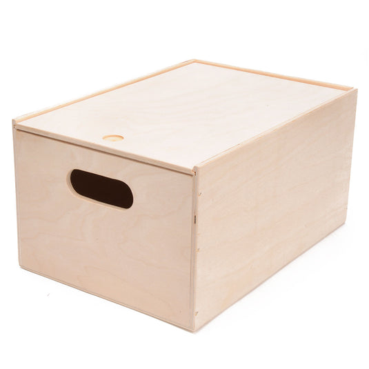 Small foot houten opbergkist met schuifdeksel