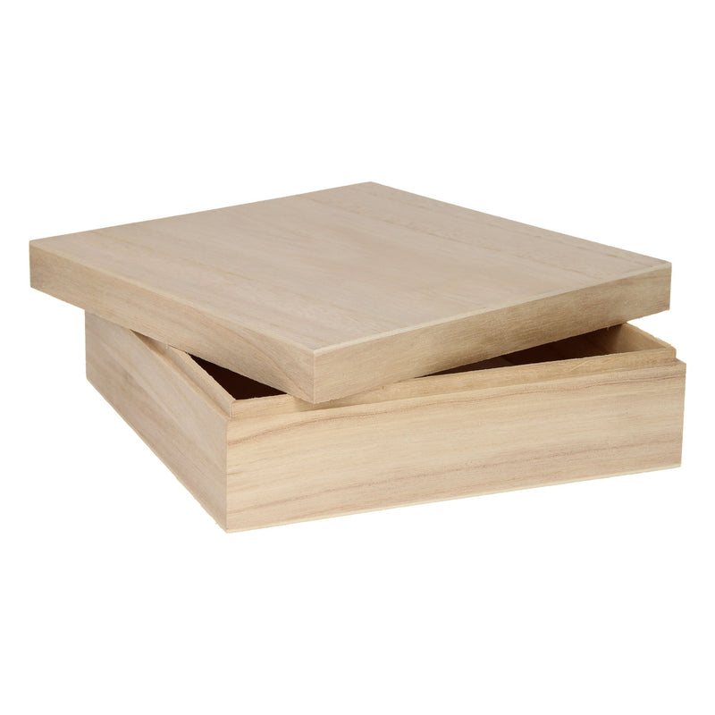 Load image into Gallery viewer, Playwood houten kist vierkant met losse deksel - opbergbox bruin 20x20x5,7 cm.
