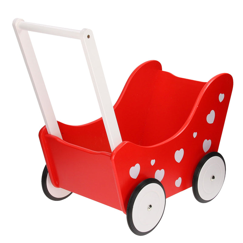 Load image into Gallery viewer, Playwood poppenwagen rood met hartjes
