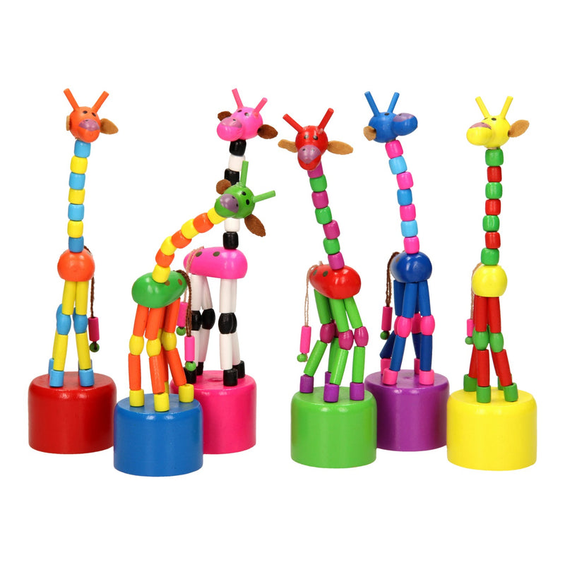 Load image into Gallery viewer, Playwood houten drukpop giraffe gekleurd
