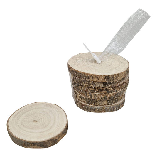 Hobbygroep ronde onderzetter met schors paulownia hout 10cm, 6st.