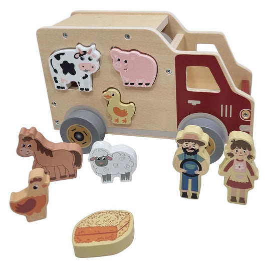 Playwood houten vormenauto boerderijdieren