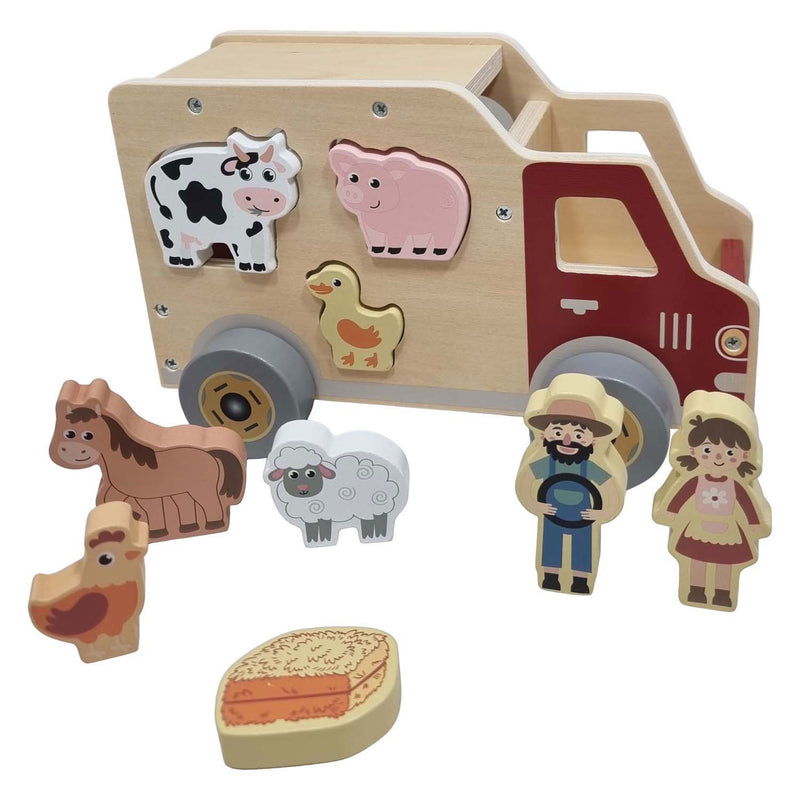 Load image into Gallery viewer, Playwood houten vormenauto boerderijdieren speelgoed educatief.
